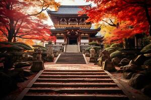 Kyoto Tempel geschmückt mit beschwingt Herbst ai generativ foto