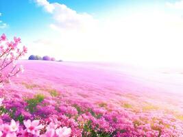Sommer- Rosa Blume Wiese Wildblume Feld mit Morgen Sonnenlicht. KI-generiert foto