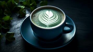 Matcha Kaffee im ein Porzellan Tasse. ai generiert. foto