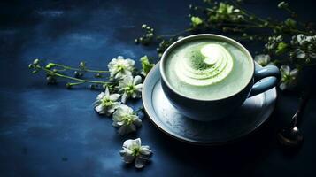 Matcha Kaffee im ein Porzellan Tasse. ai generiert. foto