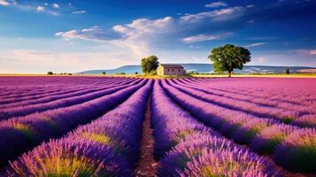 still Szene mit schön Lavendel Feld beim Morgen foto