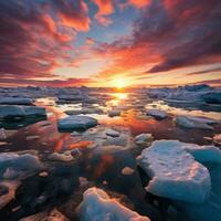 atemberaubend Sonnenuntergang Über Eis Scholle Landschaft foto