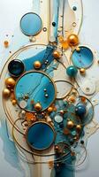 abstrakt Hintergrund mit Blau und golden Kreise und Perlen. ai generiert. foto