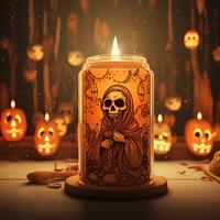 Heilige Jude Kerze vela de san Judas Mexikaner dia de Muertos Tag von das tot Aquarell Rand , ai generiert foto