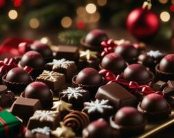 dekadent Weihnachten Pralinen zum ein Süss Urlaub behandeln. ai generiert. foto