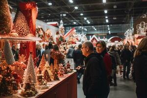 ai generiert Bild von Weihnachten Feier Baum im modern und klassisch Design im das Straße und Natur und Innere foto