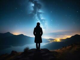 himmlisch Silhouette ein fesselnd Begegnung mit das Sterne. ai generiert. foto