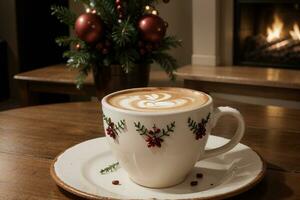 Erfahrung das froh Urlaub Geist mit dekoriert Kaffee Tassen. ai generiert. foto