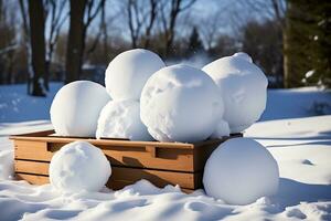 Winter Abenteuer Schneeball Kampf Bausätze. ai generiert. foto