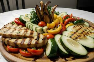 lecker gegrillt Vegetarisch Teller Freude. ai generiert. foto