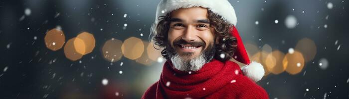 ai generiert Porträt von gut aussehend lächelnd Mann im Santa claus tragen foto