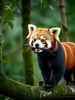 spielerisch Eleganz das zauberhaft rot Panda im das wild. ai generiert. foto