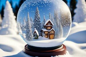 zauberhaft Winter Wunderland Schnee Globen. ai generiert. foto
