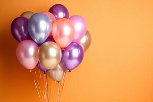 Bündel von hell Luftballons und Raum zum Text gegen Farbe Hintergrund. generativ ai foto