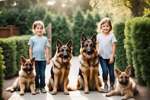 ein zauberhaft Szene von Kinder und Hunde spielen. ai generativ foto