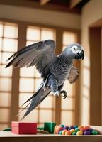 Flügel von Afrika. Erfassen beschwingt Haustier Papageien durch das Linse. ai generativ foto