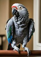 Flügel von Afrika. Erfassen beschwingt Haustier Papageien durch das Linse. ai generativ foto