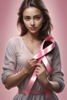 Brust Krebs Bewusstsein. Welten Brust Krebs Tag rosa Band thematisiert. ai generativ foto