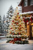 dekoriert Weihnachten Baum mit Ball, Glocke und viele mehr. ai generativ foto
