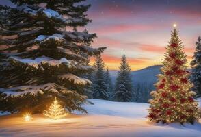 dekoriert Weihnachten Baum mit Ball, Glocke und viele mehr. ai generativ foto