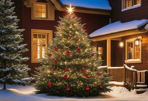 dekoriert Weihnachten Baum mit Ball, Glocke und viele mehr. ai generativ foto