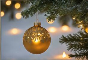 dekoriert Weihnachten Baum mit Ball, Glocke und viele mehr. ai generativ foto