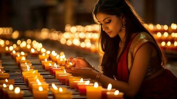 indisch Diwali feiern mit Diya Beleuchtung. Familie, Mädchen, Kinder alle glücklich Momente. ai generativ foto
