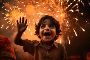 indisch Diwali feiern mit Diya Beleuchtung. Familie, Mädchen, Kinder alle glücklich Momente. ai generativ foto