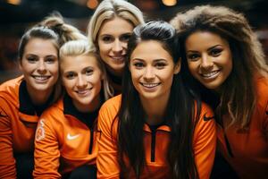 Spanisch weiblich Fußball Spieler feiern ein Sieg. ai generativ foto