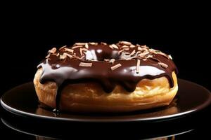 Ring Donuts bedeckt im Glasur und Spritzer und Schokolade. ai generativ foto