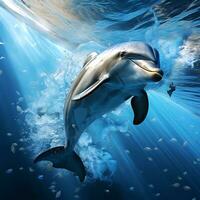 Delfin Wunder. fesselnd Fotografie durch ein 30 Jahre Tierwelt Experte. ai generativ foto