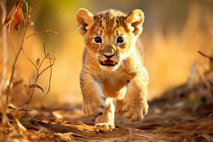 golden Stunde Majestät. Löwin und Jungen Tierwelt Foto. ai generativ foto