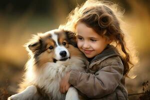 Hündchen Hund und Kinder. herzerwärmend Bindung und froh Momente. ai generativ foto