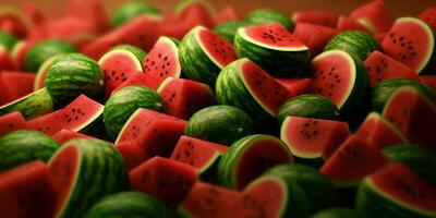 geschnitten Wassermelonen Hintergrund. Haufen von Wassermelonen. generativ ai foto