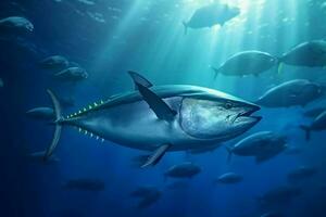 Rotes Riff Thunfisch Fisch unter das Ozean. generativ ai foto