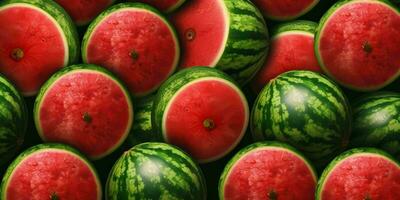 geschnitten Wassermelonen Hintergrund. Haufen von Wassermelonen. generativ ai foto