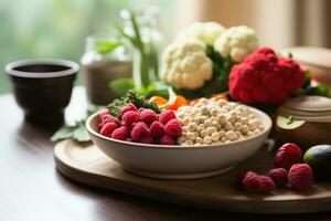 Gemüse und Körner, Essen zum Menschen Wer nicht Essen Fleisch. generativ ai foto