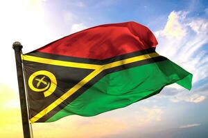 Vanuatu 3d Rendern Flagge winken isoliert Himmel und Wolke Hintergrund foto