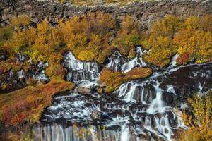 Hraunfossar-Wasserfall in Island. Herbst foto