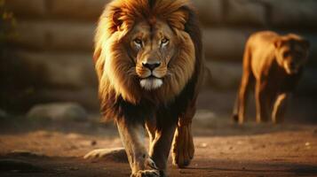 das zuversichtlich und mächtig Führung von ein Löwe im das Tier Königreich ai generiert foto