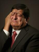 Mexikaner Mann mit Schmerzen auf neutral Hintergrund ai generativ foto