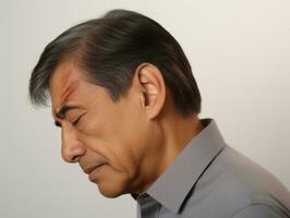 Mexikaner Mann mit Schmerzen auf neutral Hintergrund ai generativ foto