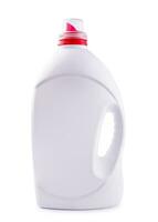 Wäsche Waschmittel Plastik Flasche isoliert auf Weiß foto
