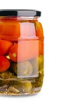 gesalzen Gurken und Tomaten, im ein Glas Krug foto