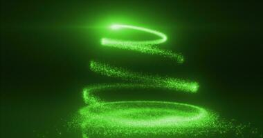 abstrakt Grün fliegend Linie von Punkte und leuchtend Partikel von energisch magisch hell Spiralen im das gestalten von ein Weihnachten Neu Jahr Baum foto