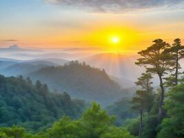 kostenlos Foto Wahrzeichen Wald Tourismus Sonnenaufgang berühmt uralt generativ ai