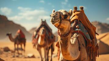 Kamele im das Sahara Wüste, Marokko, Afrika. selektiv Fokus. foto