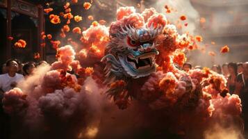 Chinesisch Löwe tanzen Performance im das verboten Stadt. foto