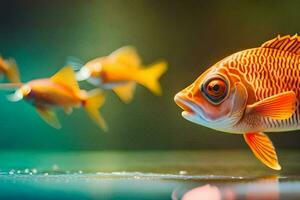 ein Fisch Schwimmen im das Wasser mit ein Gruppe von Fisch. KI-generiert foto