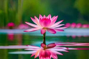 Rosa Lotus Blume im Wasser mit Betrachtung. KI-generiert foto